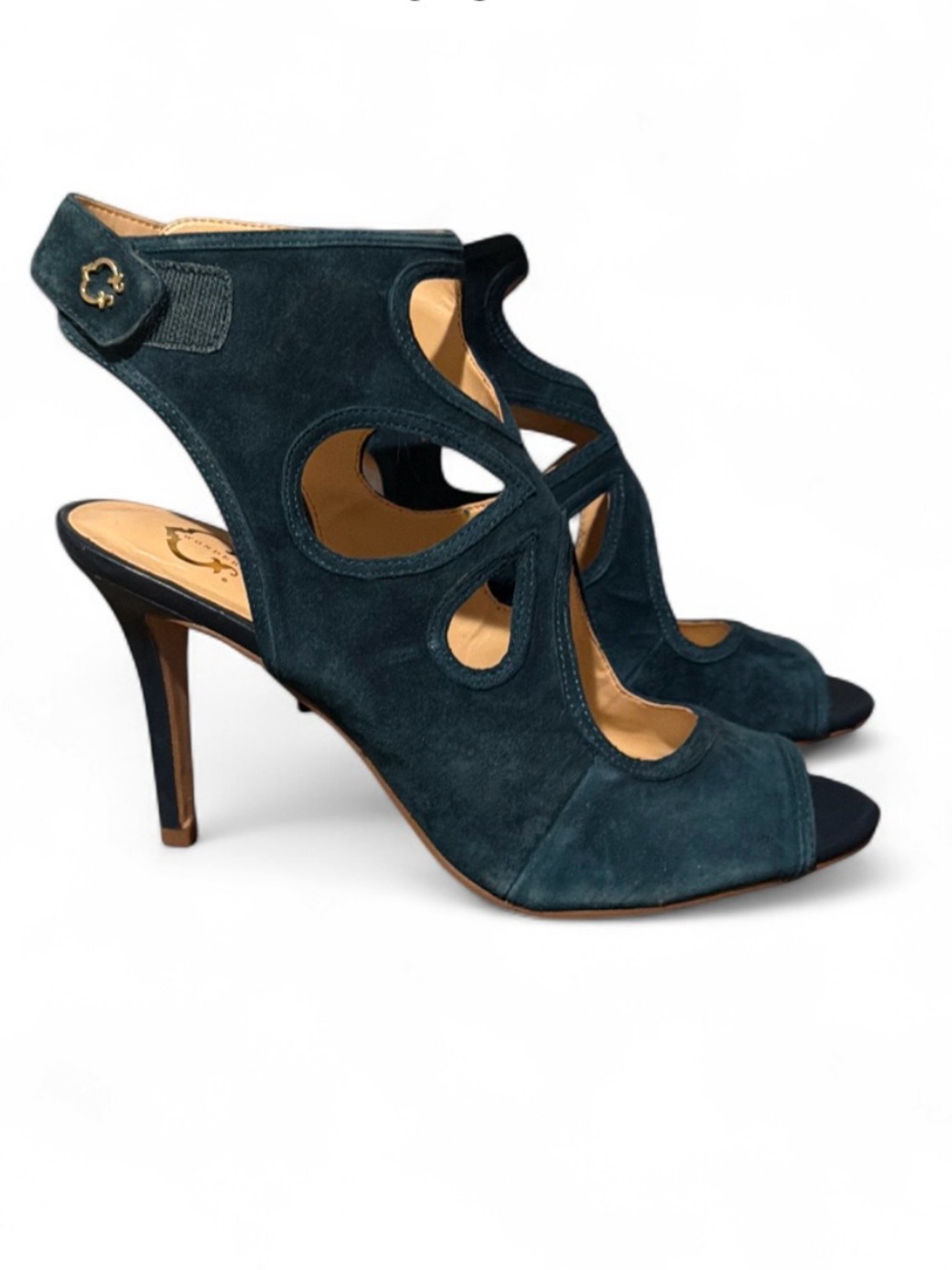 Wonder Teal color Sued peep Toe High heels